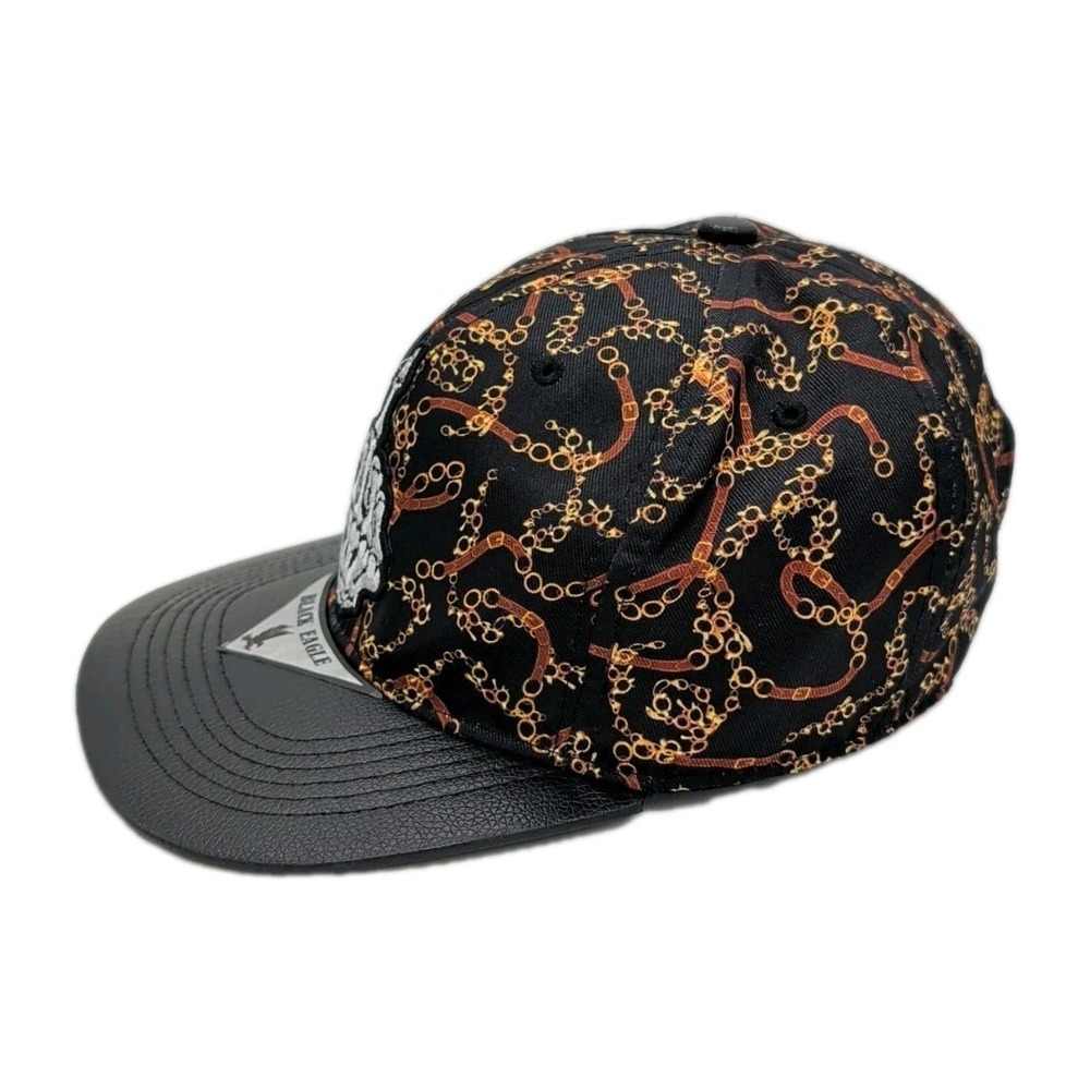Skeleton Middle Finger Embroidered Hat Chain-Link & Black Flat Bill Snapback Cap - Picture 2 of 11